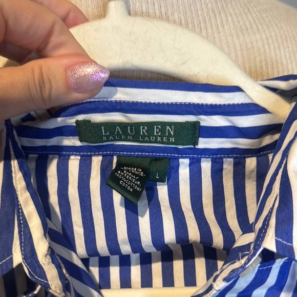 Ralph Lauren Blue and White Striped Blouse nautical boat day sz L - Picture 2 of 4